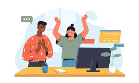 Office teamwork celebration moment. Vector illustrationのイラスト素材