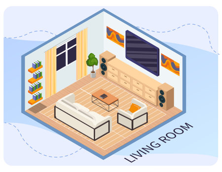 Isometric modern living room interior. Vector illustrationのイラスト素材