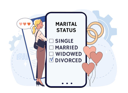 Divorced woman checking status online. Vector illustrationのイラスト素材