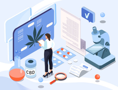 CBD medical research and lab analysis. Vector illustrationのイラスト素材
