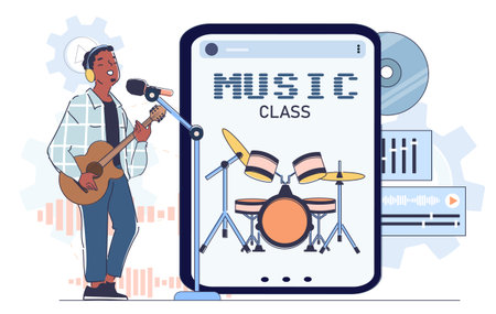 Online music class learning session. Vector illustrationのイラスト素材