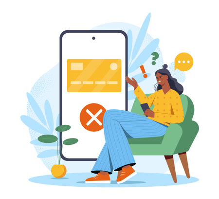 Woman confused by card payment error. Vector illustrationのイラスト素材