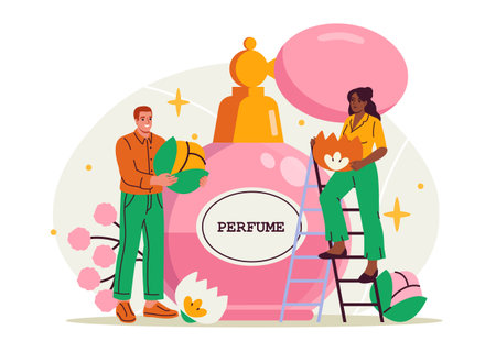 Perfume making process with flowers. Vector illustrationのイラスト素材