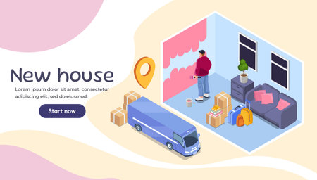 New house moving and painting concept. Vector illustrationのイラスト素材