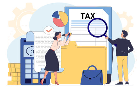 Tax analysis and financial audit concept. Vector illustrationのイラスト素材