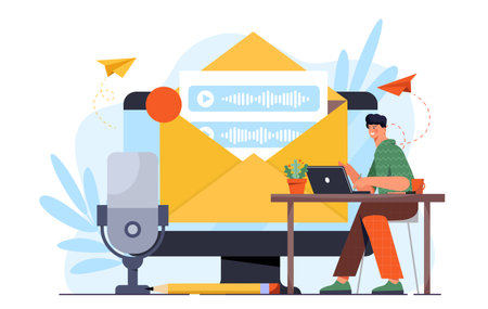 Voice message email communication concept. Vector illustrationのイラスト素材