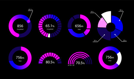 Neon circular infographic charts set. Vector illustrationのイラスト素材