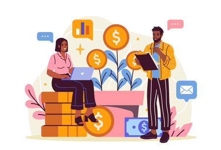 Business team planning financial growth. Vector illustration