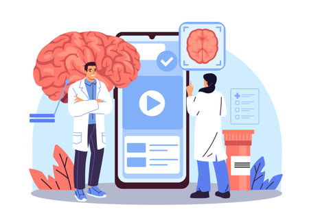 Medical app with brain scan concept. Vector illustrationのイラスト素材