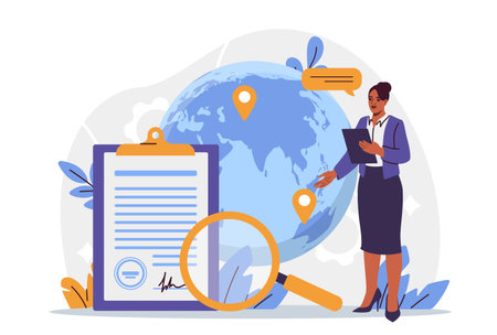 Global document verification concept. Vector illustrationのイラスト素材