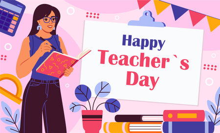 Happy Teachers Day celebration scene. Vector illustrationのイラスト素材