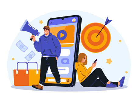 Influencer marketing concept illustration. Vector illustrationのイラスト素材