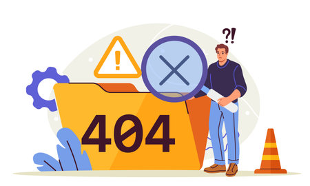 404 error page with confused person. Vector illustrationのイラスト素材