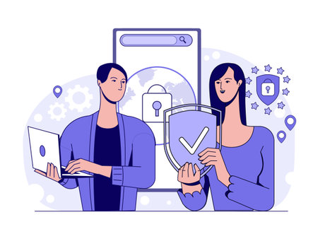 Cybersecurity teamwork illustration concept. Vector illustrationのイラスト素材