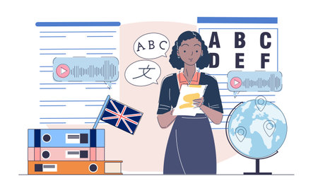 Language learning and global education concept. Vector illustrationのイラスト素材