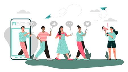 Social media addiction awareness concept. Vector illustrationのイラスト素材