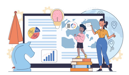 Educational presentation with teacher and child. Vector illustrationのイラスト素材