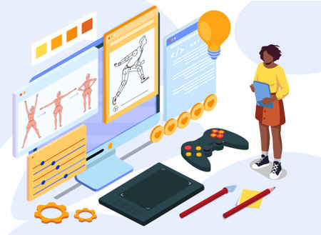 Game development and animation tools setup. Vector illustrationのイラスト素材