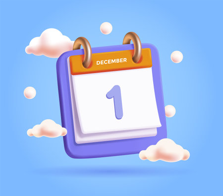 December 1 calendar with clouds. Vector illustrationのイラスト素材