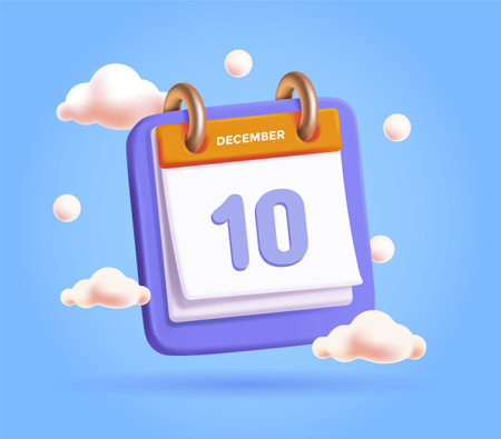 Floating December calendar with clouds. Vector illustrationのイラスト素材