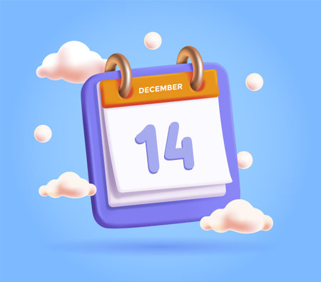 December 14 calendar with clouds. Vector illustrationのイラスト素材