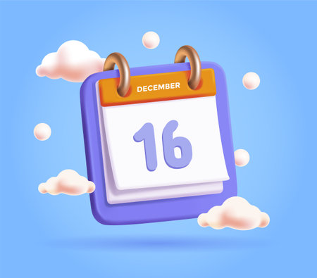 December 16 calendar with clouds. Vector illustrationのイラスト素材