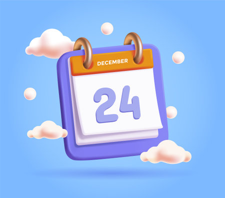 December 24 calendar with clouds. Vector illustrationのイラスト素材