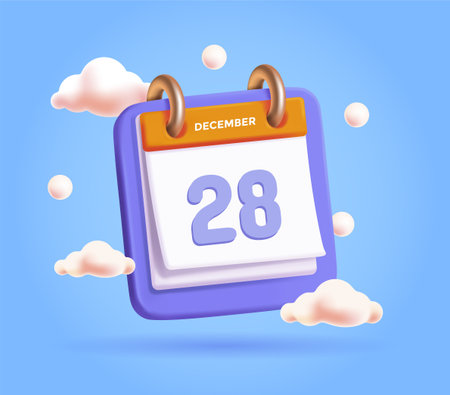 December 28 calendar with clouds. Vector illustrationのイラスト素材