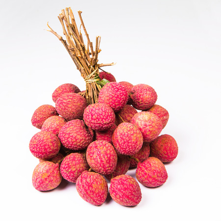Fresh lychees isolated on white background の写真素材