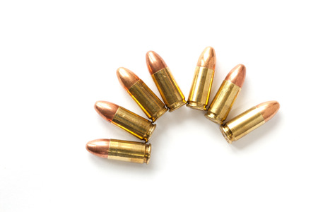 9mm bullet for a gun isolated on white background.