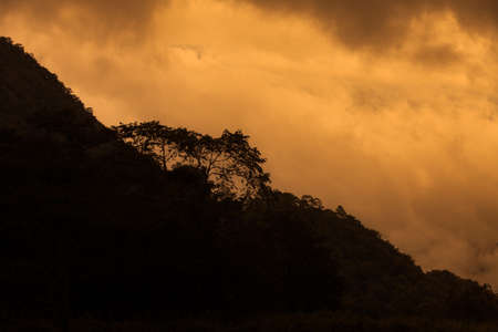 mountains under mist in the morning.