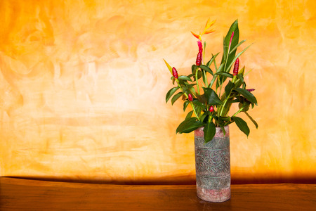 Colorful Artificial Flower on yellow background,の写真素材