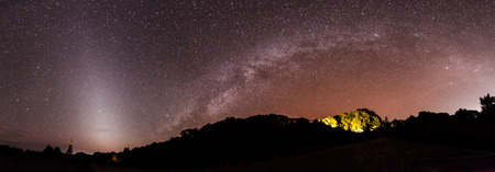 the Panorama Milky Way rises over the mountain in Thailand.Long exposure photographの写真素材