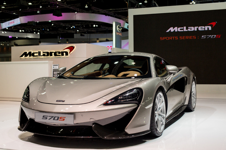 BANGKOK - DECEMBER 7 : 2016  MCLAREN  570S reveiled at thes at The 32nd Thailand International Motor Expo 2015 on December 7, 2015 in Bangkok, Thailand.のeditorial素材