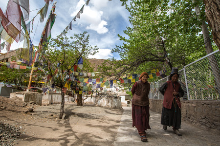 LADAKH, INDIA - MAY 14 : An unidentified tibetan Buddhist devotee in front of the Alchi monastery in May 14, 2016 in Ladakh, India. Alchi is one of the oldest Tibetan monasteries in Ladakh.のeditorial素材