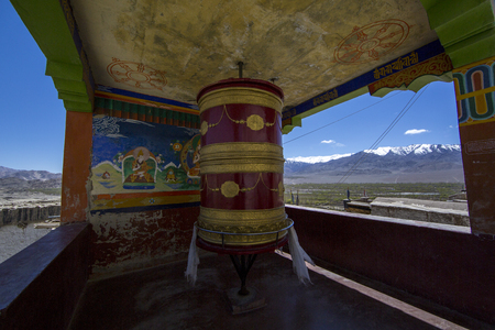 Tibetan prayer wheels or prayer's rolls of the faithful Buddhists.のeditorial素材