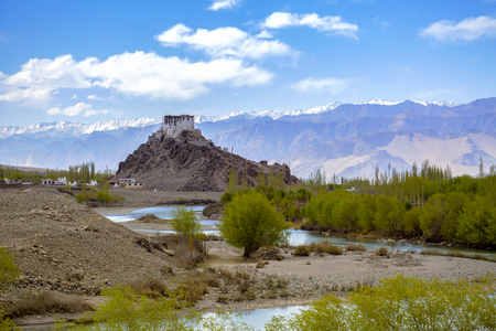 Stakna monastery with view of Himalayan mountains in Leh-Ladakh,Indiaの写真素材