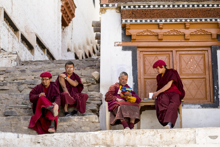 LEH, INDIA - April 10, 2016 : Unidentified tibetan buddhist monks at Hemis monastery in Leh, Ladakh, Jammu and Kashmir state, Indiaのeditorial素材