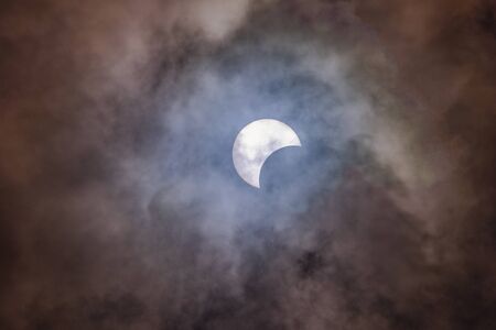 partial eclipse, lunar and solar eclipses are visible in Lampang, Thailandの写真素材