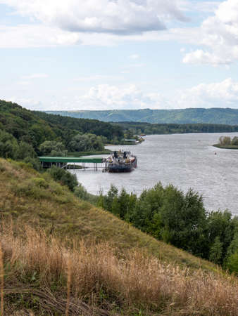 ship on a riverの写真素材