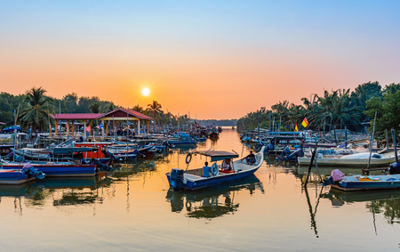 Fishermen Going Out the sea by boat during sunsetのeditorial素材