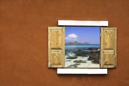 Window with view of the seaの写真素材