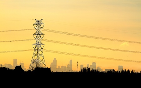 Electric power station on sunsetの写真素材