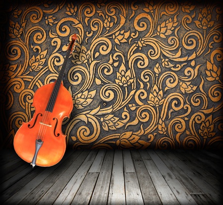 Empty Double Bass with Room Interiorの写真素材