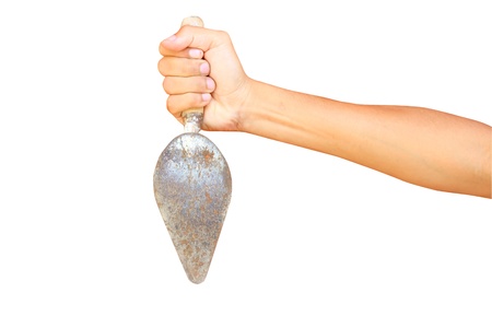 palette-knife in hand isolated on a white backgroundの写真素材