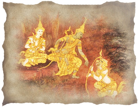 Thai art   painting on paper in the Grand Palace Bangkok Thailandのeditorial素材