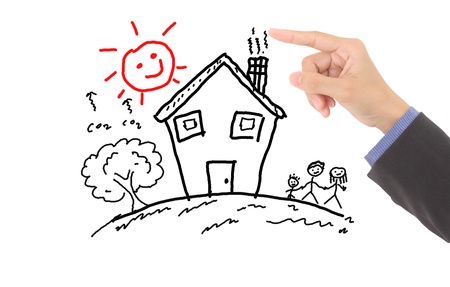 Hand and a happy familyの写真素材