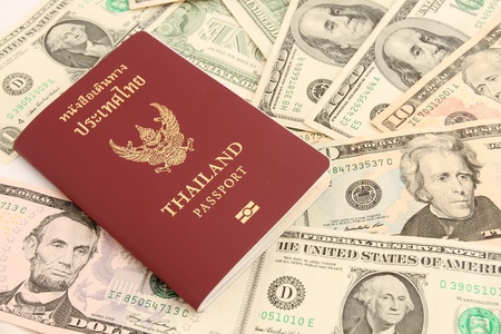 Thailand passport and dollar  moneyの写真素材