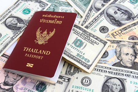 Thailand passport and dollar  moneyの写真素材