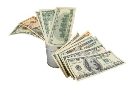 Photo of metal cans and dollarsの写真素材